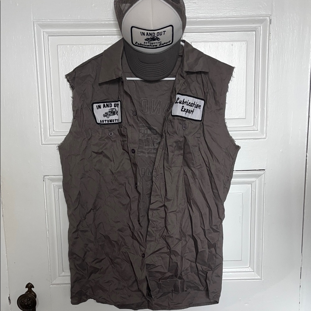 Spirit Halloween Funny Mechanic Shirt and Hat